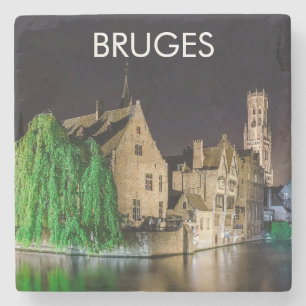Porta-copo De Pedra Cidade antiga de Bruges e torre de Belfry