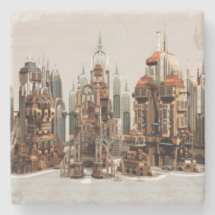 Porta-copo De Pedra Cidade de Fantasia Futurista Arte de Horizonte de