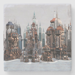 Porta-copo De Pedra Cidade de Fantasia Futurista Arte de Horizonte de