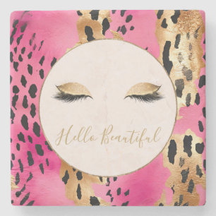 Porta-copo De Pedra Cílios Femininos Rosa Glam Ouro Brilho Leopardo