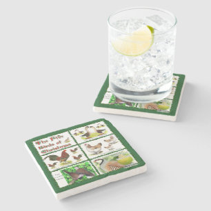 Porta-copo De Pedra Cinco Pássaros do Natal