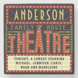 Porta-copo De Pedra Cinema em Marquee Home  Nome Personalizado