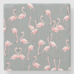 Porta-copo De Pedra Cinza Flamingo: Padrão Vintage Invisível.