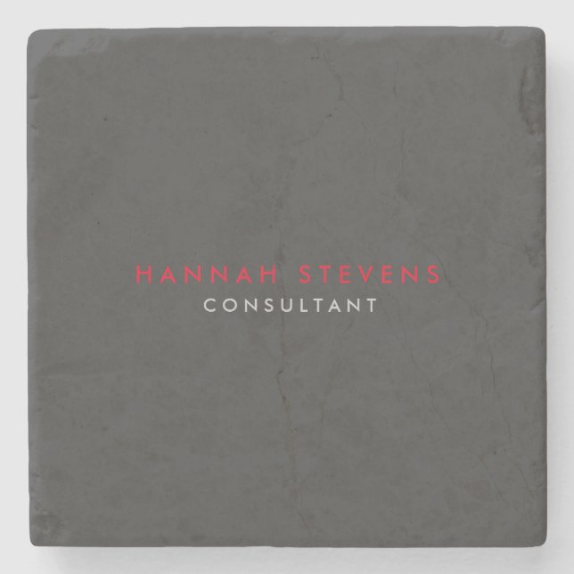 Porta-copo De Pedra Cinza Negra Moderna, Red Professional Seu Nome (Frente)