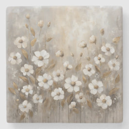 Porta-copo De Pedra Cinza Neutra Dourada Taupe Floral