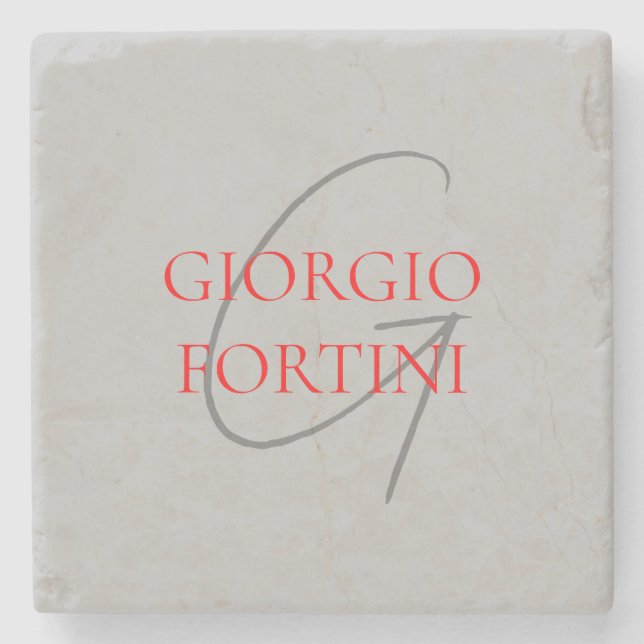 Porta-copo De Pedra Cinza Vermelho Seu Nome Monograma Inicial Moderno (Frente)