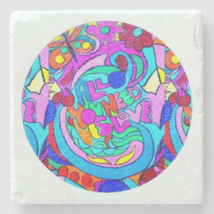 Porta-copo De Pedra círculo de amor hippie groovy