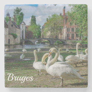 Porta-copo De Pedra Cisnes brancas de Bruges