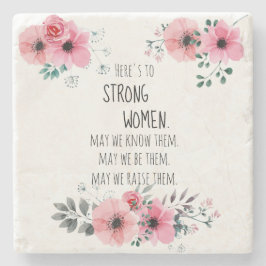 Porta-copo De Pedra Citação de Mulheres Fortes em Aquarela Floral