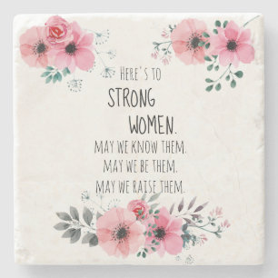 Porta-copo De Pedra Citação de Mulheres Fortes em Aquarela Floral