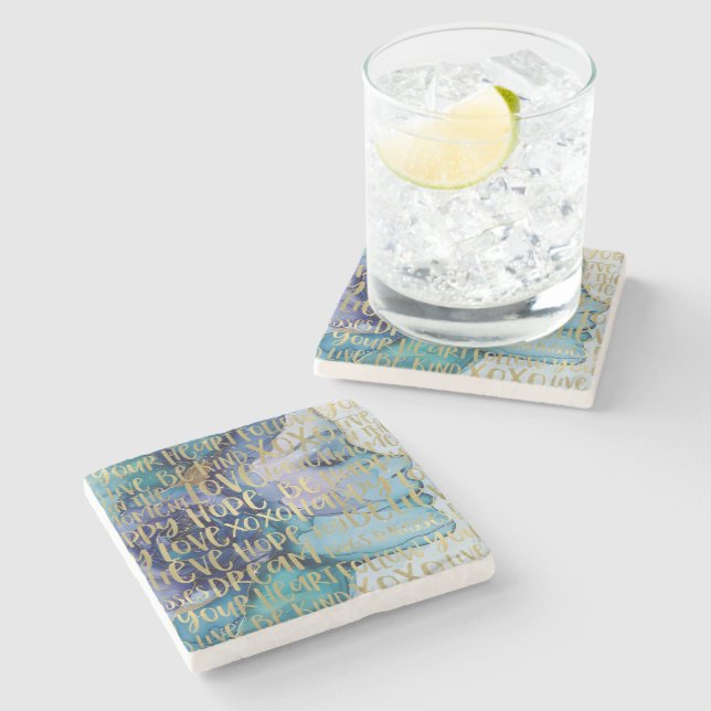 Porta-copo De Pedra Citações Douradas Inspiradoras de rosto feminino a (Lateral)