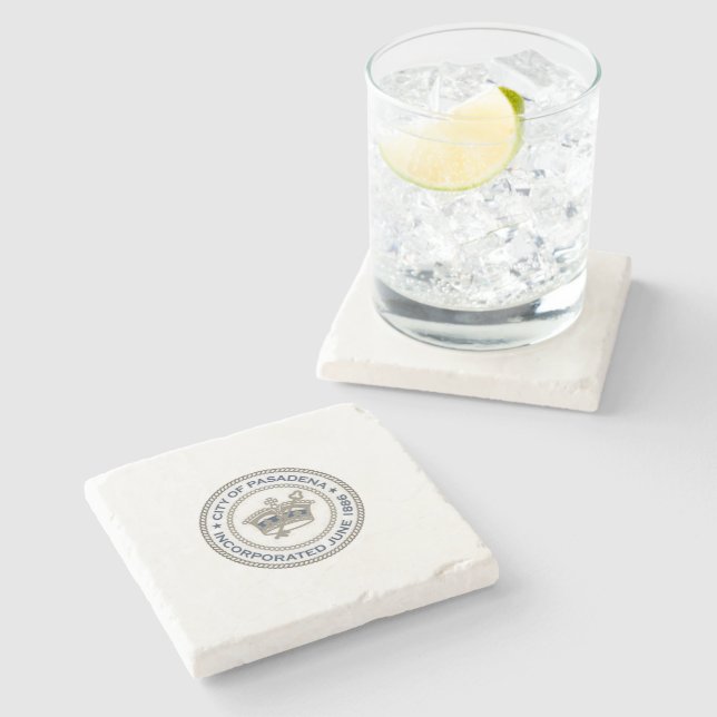 Porta-copo De Pedra City Seal de Pasadena, Califórnia (Lateral)