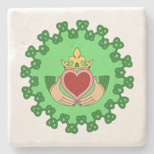 Porta-copo De Pedra Claddagh e Green Knotwork