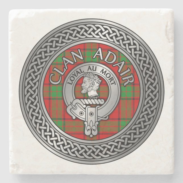 Porta-copo De Pedra Clan Adair Crest & Tartan Knot (Frente)