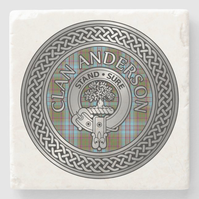 Porta-copo De Pedra Clan Anderson Crest & Tartan Knot (Frente)