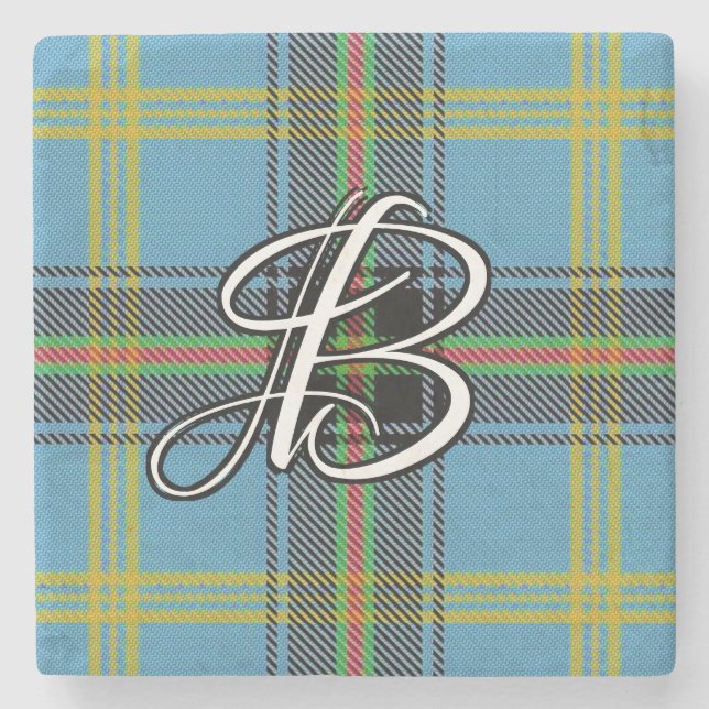 Porta-copo De Pedra Clan Bell Tartan Monograma Personalizado (Frente)