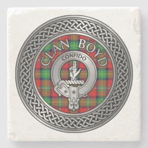Porta-copo De Pedra Clan Boyd Crest e Tartan Knot