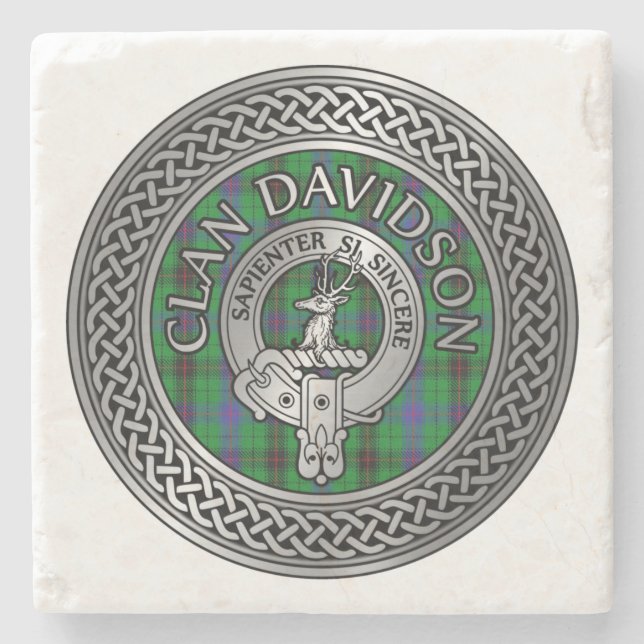 Porta-copo De Pedra Clan Davidson Crest & Tartan Knot (Frente)
