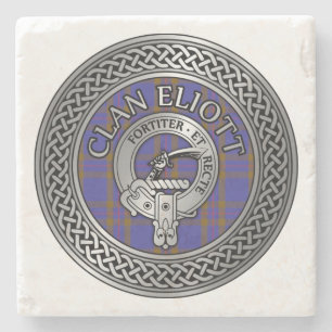 Porta-copo De Pedra Clan Eliott Crest & Tartan Knot