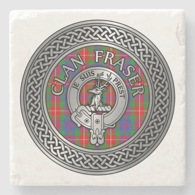 Porta-copo De Pedra Clan Fraser Crest & Tartan Knot Stone Porta copos (Frente)