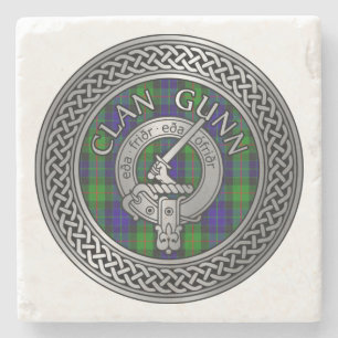 Porta-copo De Pedra Clan Gunn Crest & Tartan Knot Stone Porta copos