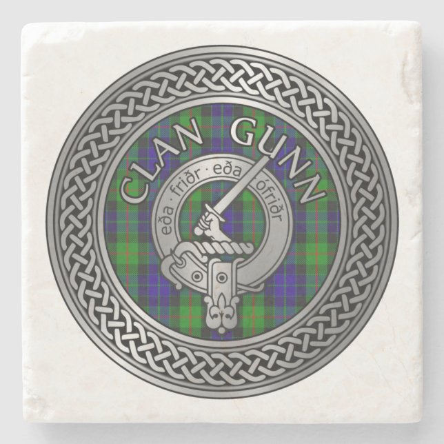 Porta-copo De Pedra Clan Gunn Crest & Tartan Knot Stone Porta copos (Frente)