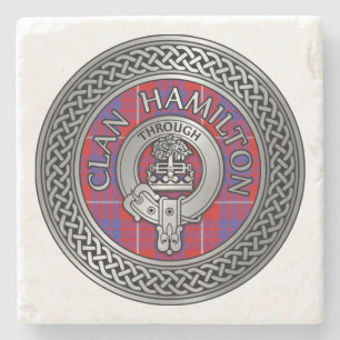 Porta-copo De Pedra Clan Hamilton Crest & Tartan Knot Stone Porta copo