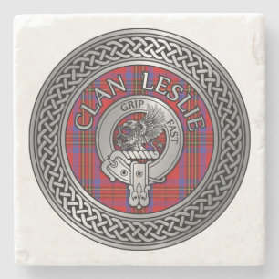 Porta-copo De Pedra Clan Leslie Crest & Tartan Knot