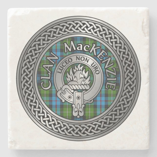 Porta-copo De Pedra Clan MacKenzie Crest & Tartan Knot (Frente)