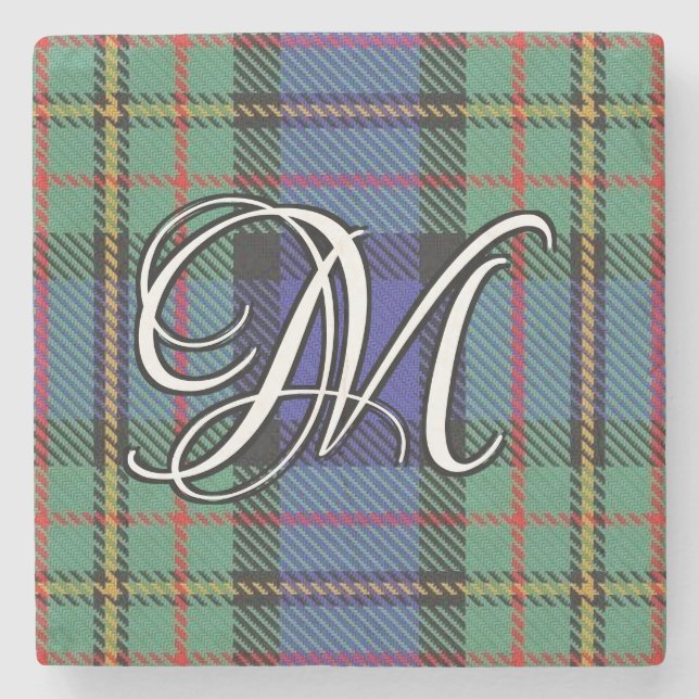 Porta-copo De Pedra Clan MacLaren Tartan Monograma Personalizado (Frente)