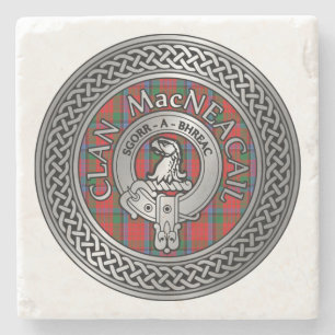 Porta-copo De Pedra Clan MacNeacail MacNicol Crest & Tartan Knot