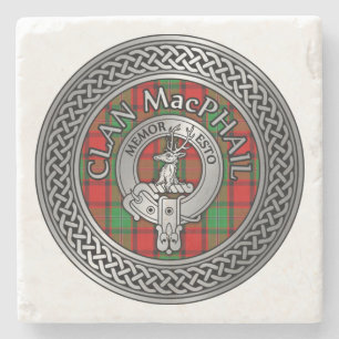 Porta-copo De Pedra Clan MacPhail Crest & Tartan Knot