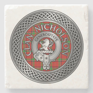 Porta-copo De Pedra Clan Nicholson Crest & Tartan Knot
