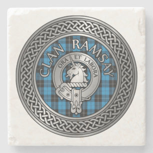 Porta-copo De Pedra Clan Ramsay Crest & Hunting Tartan Knot