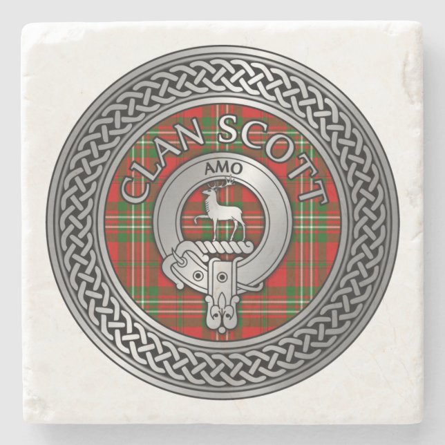 Porta-copo De Pedra Clan Scott Crest & Tartan Knot (Frente)