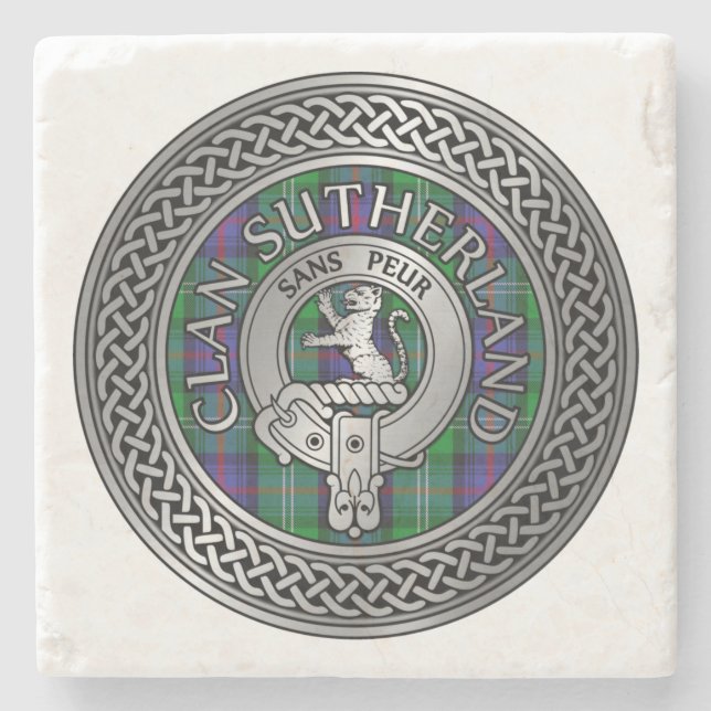 Porta-copo De Pedra Clan Sutherland Crest & Tartan Knot (Frente)