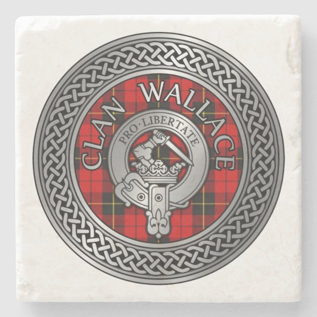 Porta-copo De Pedra Clan Wallace Crest & Tartan Knot (Frente)