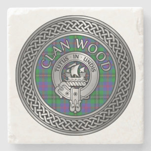 Porta-copo De Pedra Clan Wood Crest & Tartan Knot