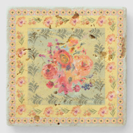 Porta-copo De Pedra Clássico floral artístico antigo em aquarela vinta