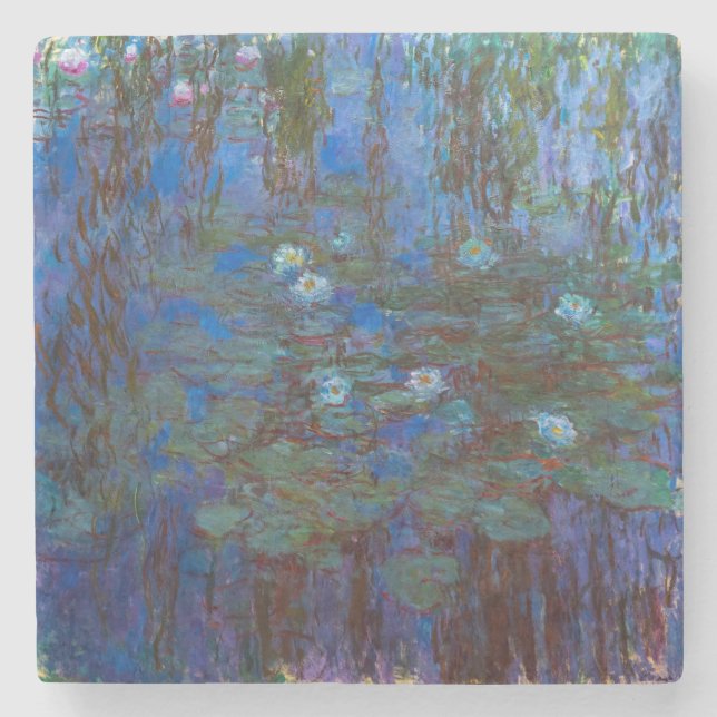Porta-copo De Pedra Claude Monet - Lírios Azuis (Frente)