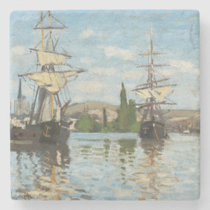 Porta-copo De Pedra Claude Monet Navios que navegam no Sena em Rouen
