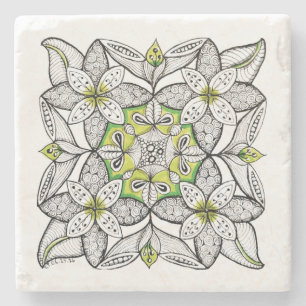 Porta-copo De Pedra Clematite Branca Doodle Abstrato Desenhado à Mão