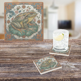 Porta-copo De Pedra Cloisonne Frog on Lily Pad