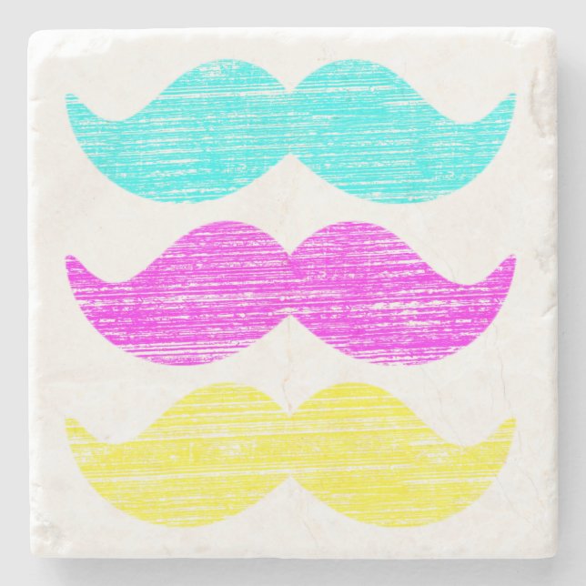 Porta-copo De Pedra CMY Mustaches (estilo letterpress) (Frente)