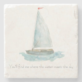 Porta-copo De Pedra Coastal Watercolor Sailboat 