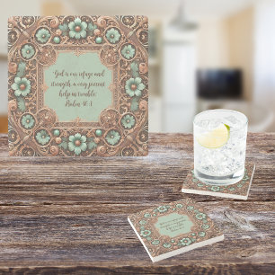 Porta-copo De Pedra Cobre Turquesa Fillagree Moldura Personalizável