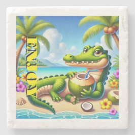 PORTA-COPO DE PEDRA COCODRILLO COM ÁGUA COCO
