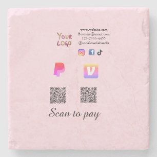 Porta-copo De Pedra código Q R PayPal venmo digitalizar pagar adiciona