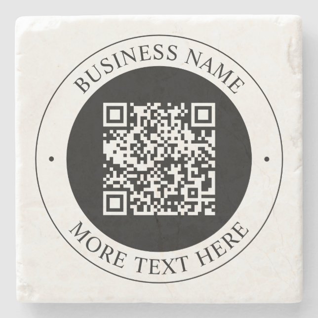 Porta-copo De Pedra Código QR com Nome da Empresa Texto Circular Editá (Frente)