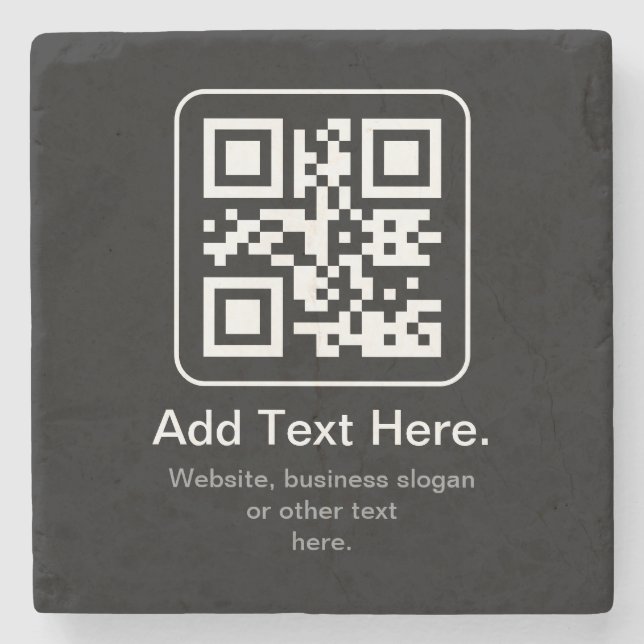 Porta-copo De Pedra Código QR Modern Escaneável | Preto Branco & Cinza (Frente)